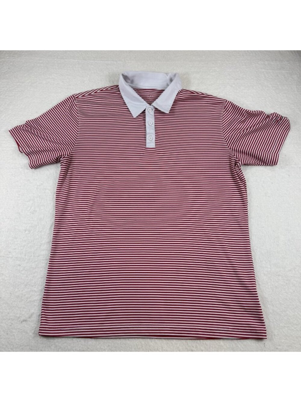 Swannies Polo Shirt Mens Size L Red White Striped Golf Logo Performance Summer
